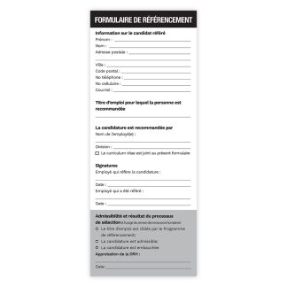 Programme de référencement - Formulaire à remplir