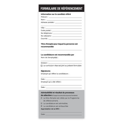 Programme de référencement - Formulaire à remplir